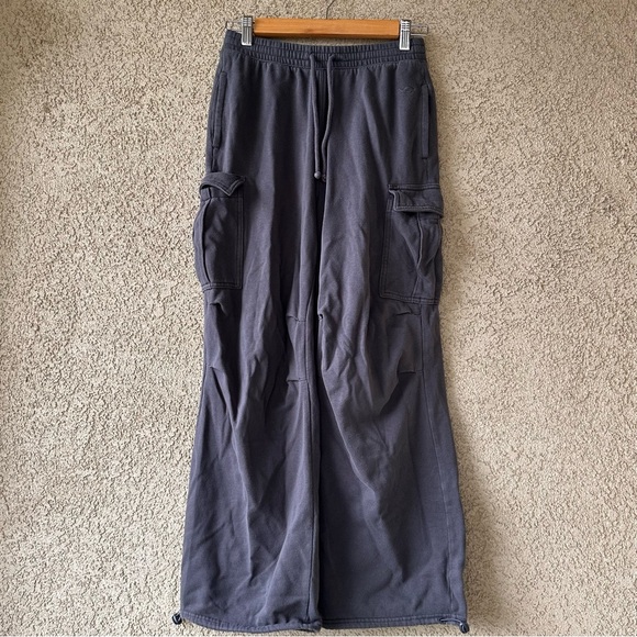 Hollister Pants - Hollister High Waisted wide straight leg grey Cargo sweatpants